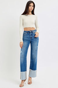 Blue Jean Baby High Rise Wide Leg Cuff Jeans