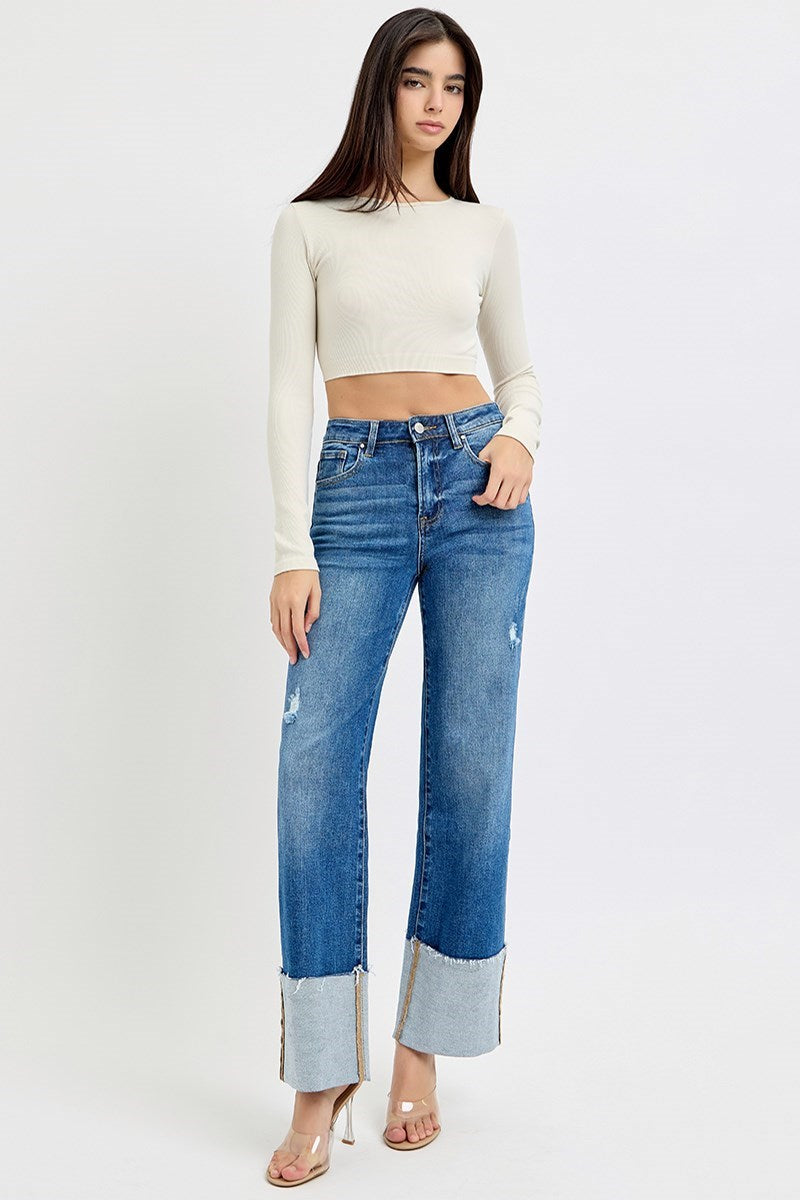 Blue Jean Baby High Rise Wide Leg Cuff Jeans