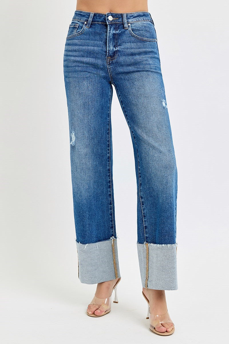 Blue Jean Baby High Rise Wide Leg Cuff Jeans