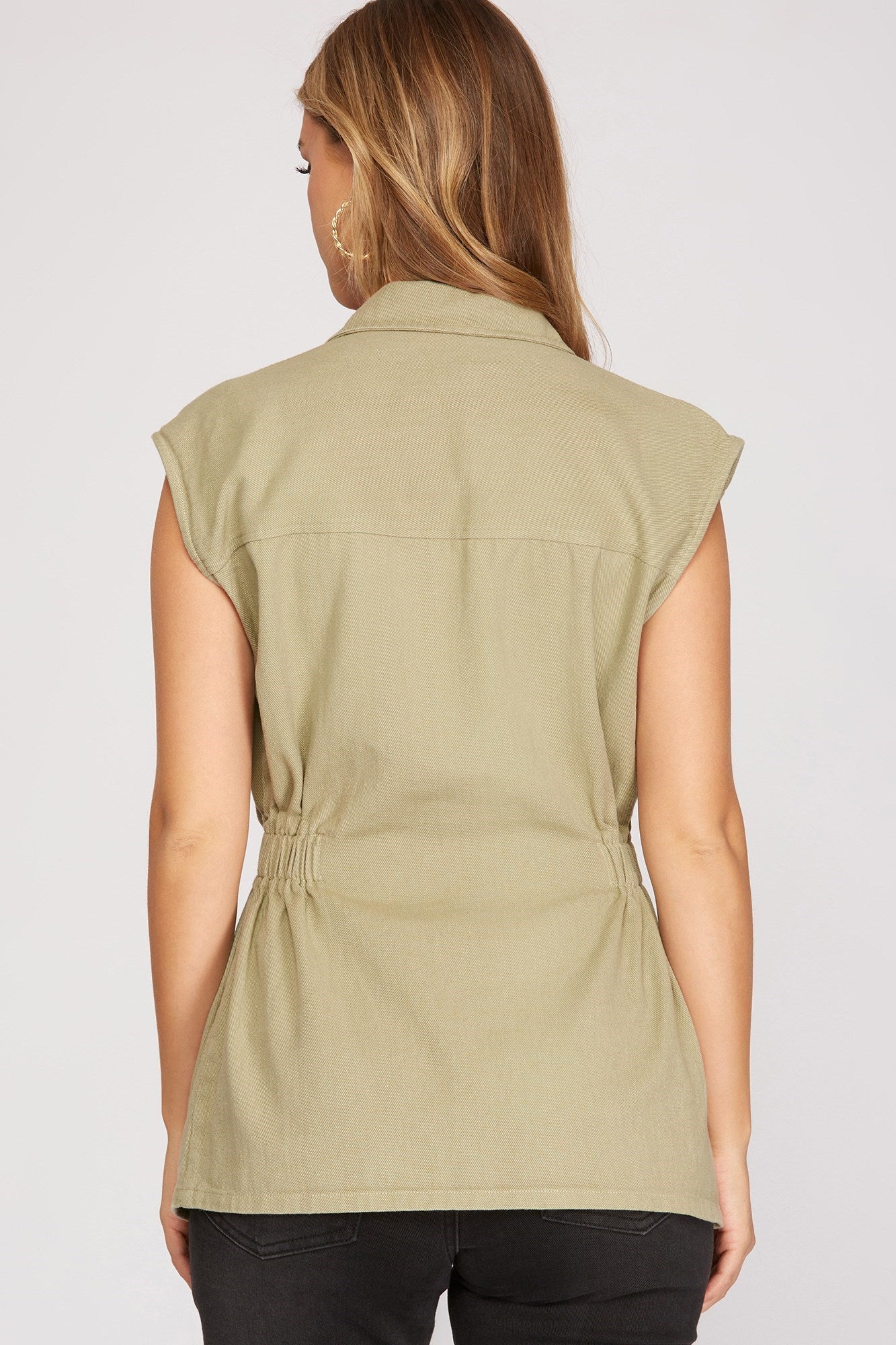 Vance Button Up Woven Vest - Olive