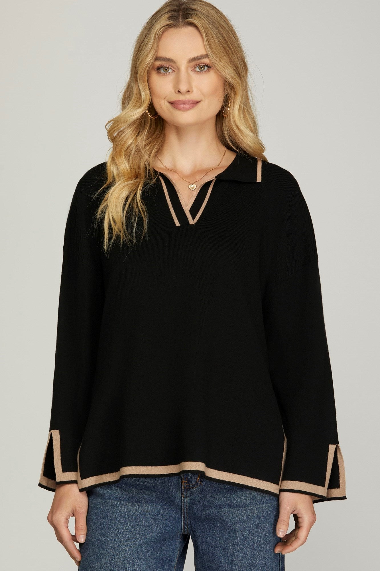 Callie Comfort Contrast Hem Sweater Top