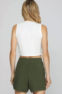 Staycation Knit Drawstring Shorts - Olive