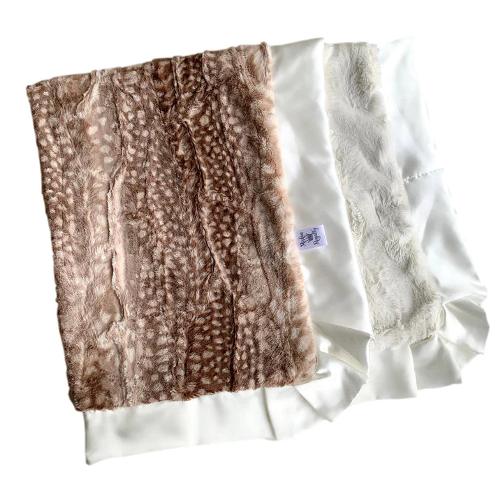 Luxury Fawn Printed Baby Blanket with Straight Satin Trim