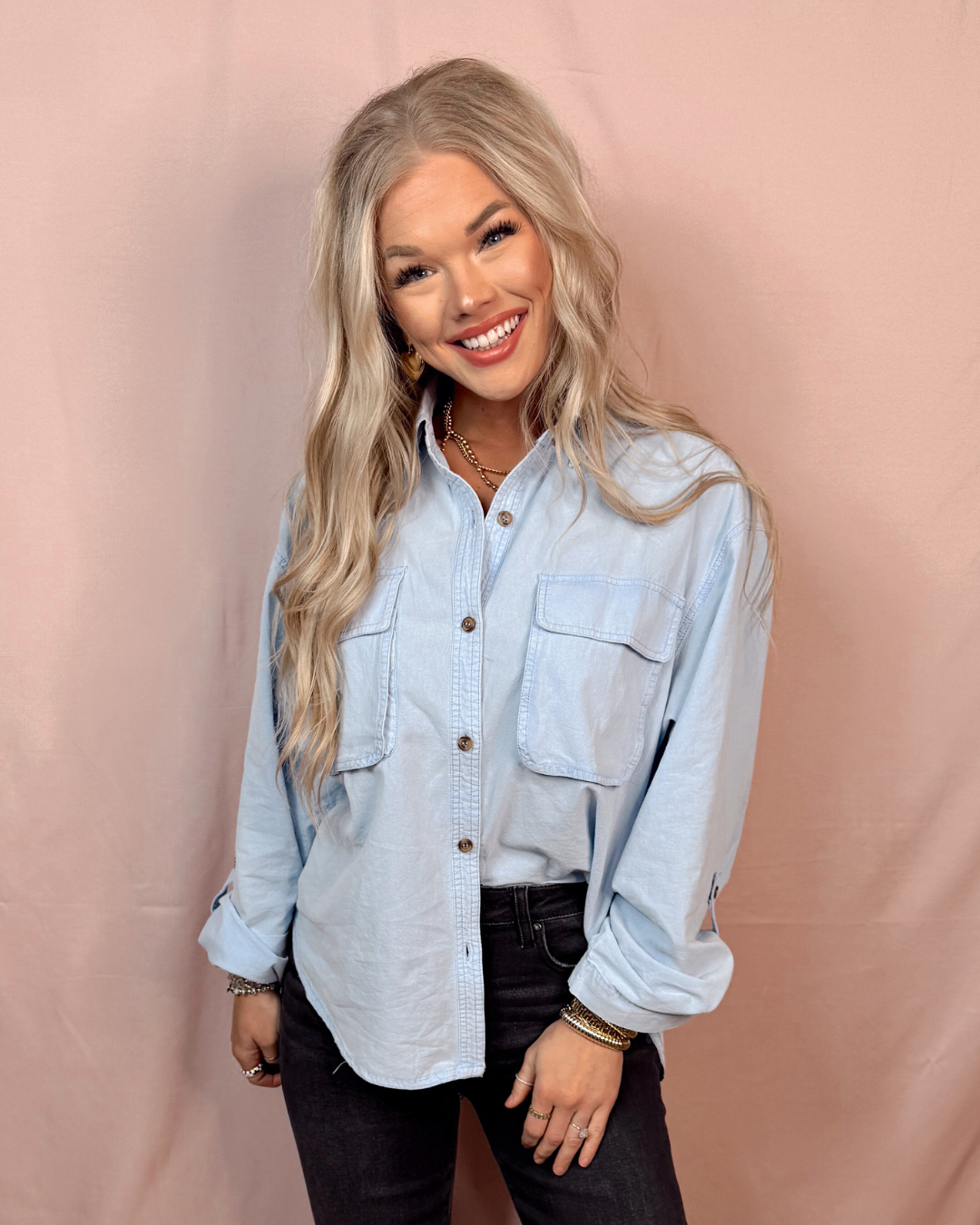 Bare Blue Linens Chambray Button Up