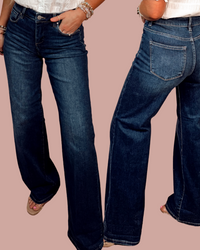 Dally Dark Wash - Tummy Control High Rise Cuffed Jeans