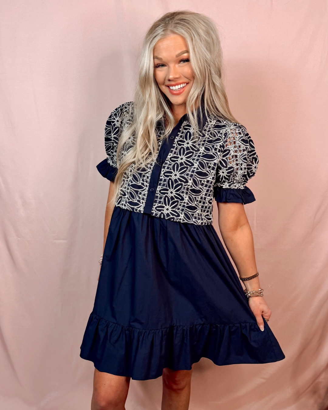 Ladylike Lace Detailed Ruffle Hem Dress