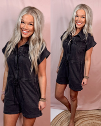 Front Runner Mineral Washed Tie Romper - in Black