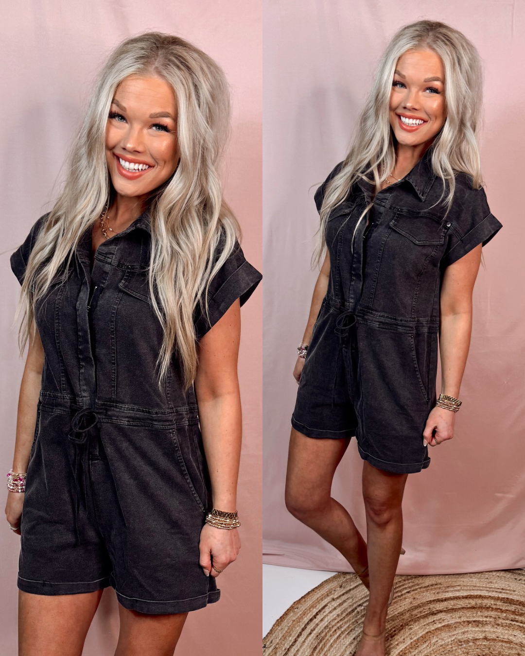 Front Runner Mineral Washed Tie Romper - in Black