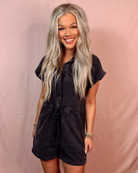 Front Runner Mineral Washed Tie Romper - in Black
