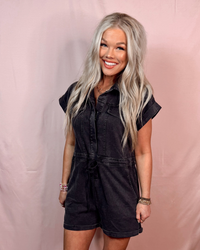 Front Runner Mineral Washed Tie Romper - in Black