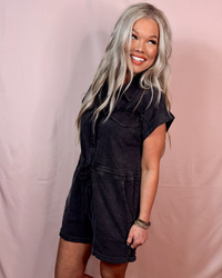 Front Runner Mineral Washed Tie Romper - in Black