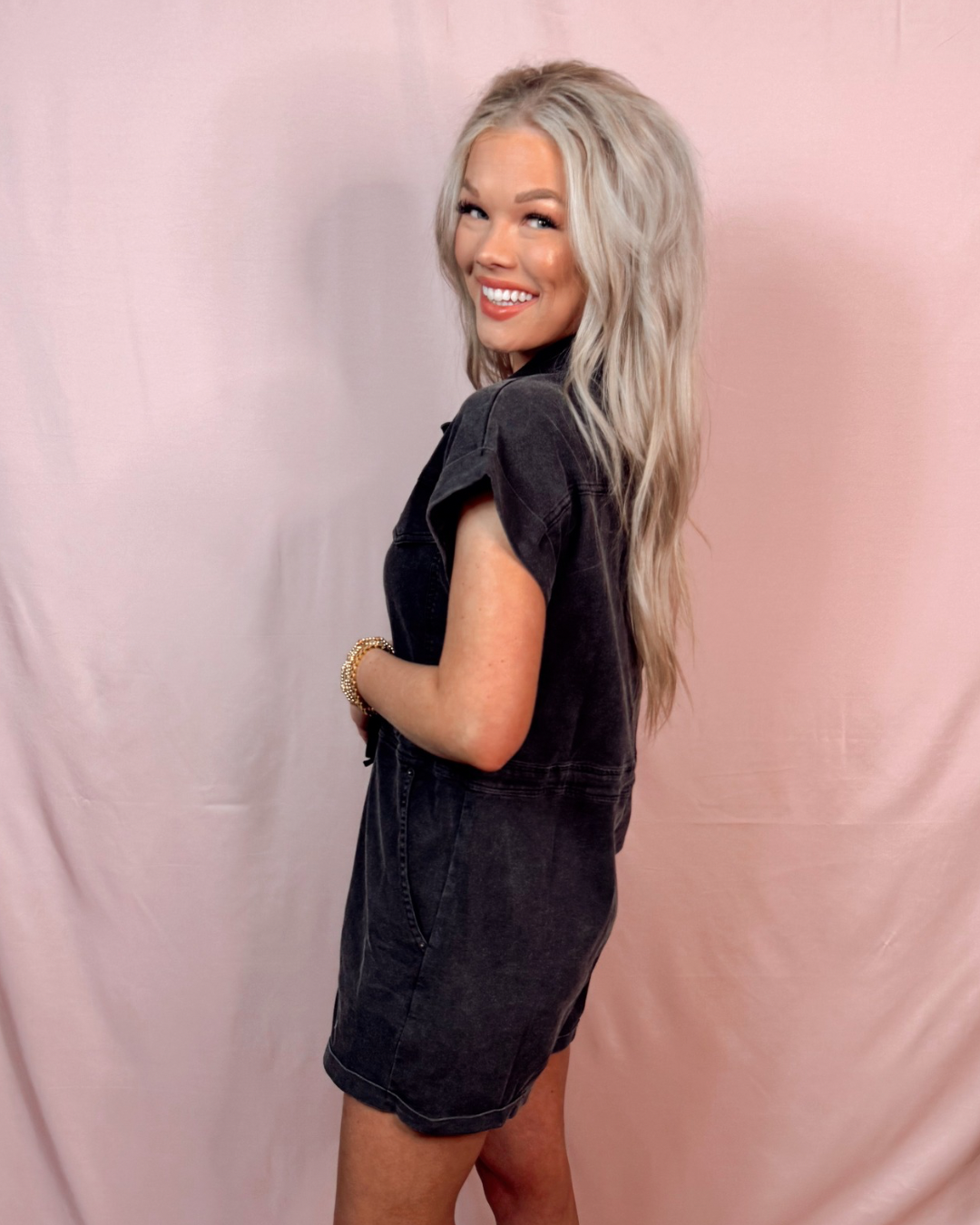 Front Runner Mineral Washed Tie Romper - in Black