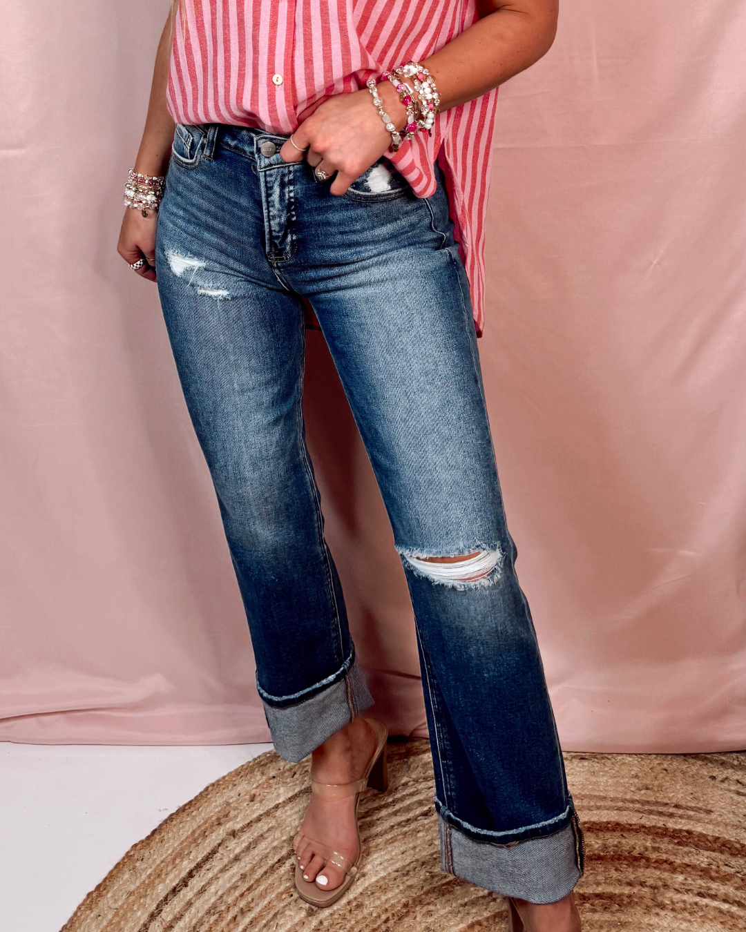 Downtown Distressed High Rise Ankle - Straight Leg Jeans