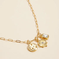 18K Gold Dipped Celestial Moon & Sun Charm Necklace