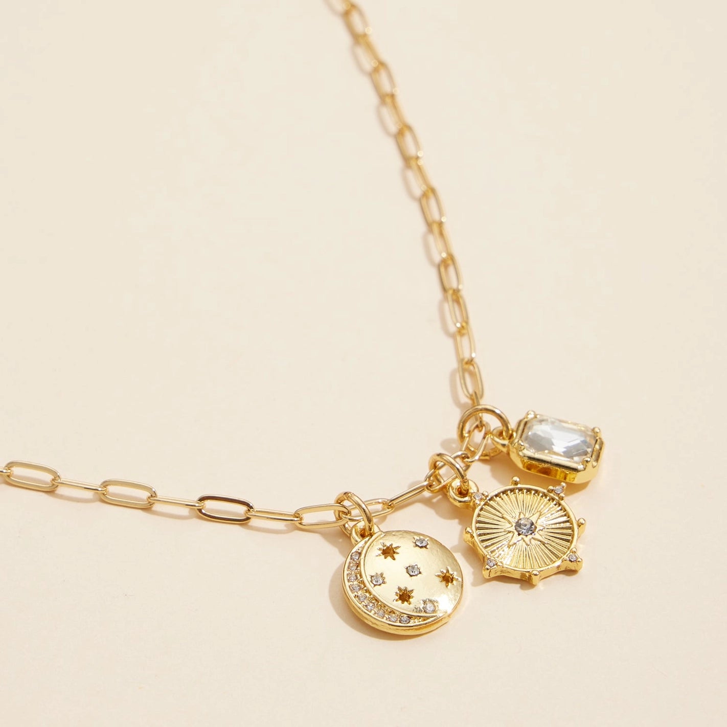 18K Gold Dipped Celestial Moon & Sun Charm Necklace