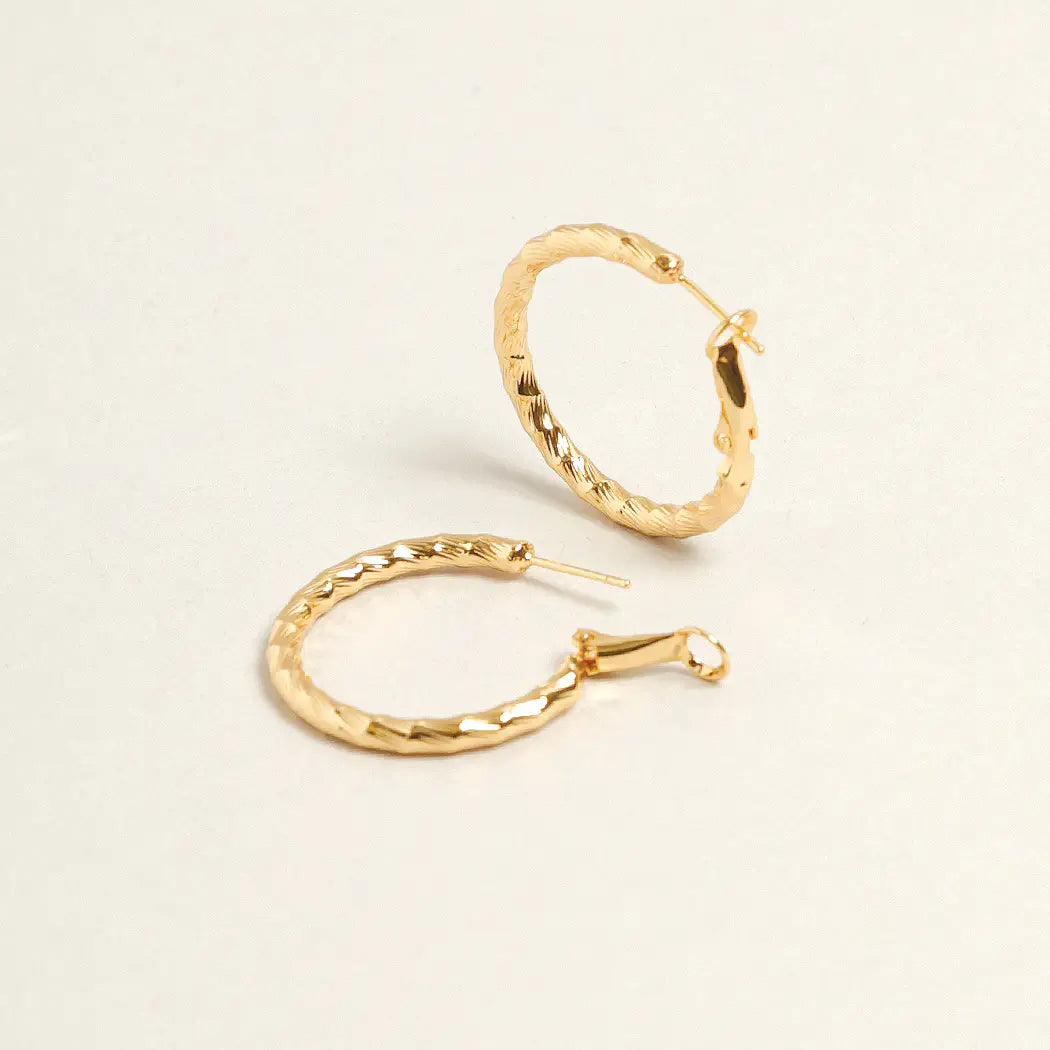 14K Gold Dipped Everyday Essential Earrings - Gold Textured Hoops