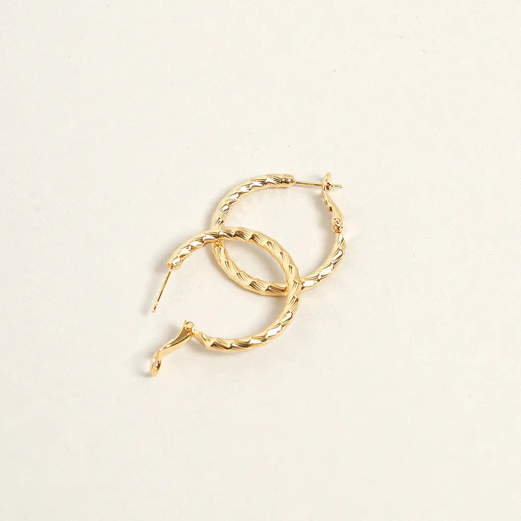 14K Gold Dipped Everyday Essential Earrings - Gold Textured Hoops