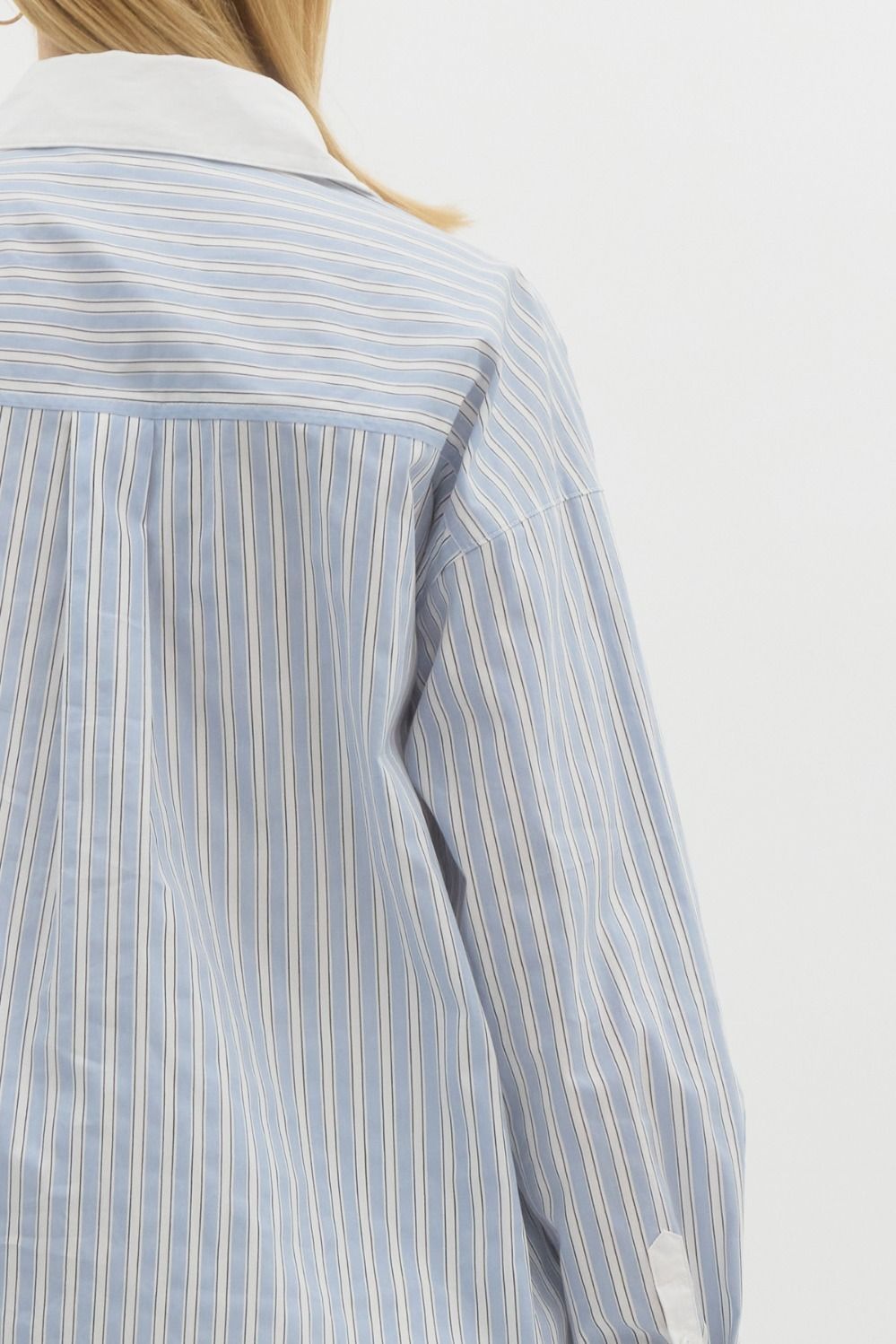 Strictly Business Striped Collared Relaxed Fit Blouse - Blue