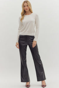 Season Staple Gold Button Detailed Basic Long Sleeve Blouse - Cream