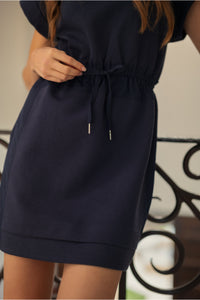 Daily Walk Drawstring Tie Dress - Navy