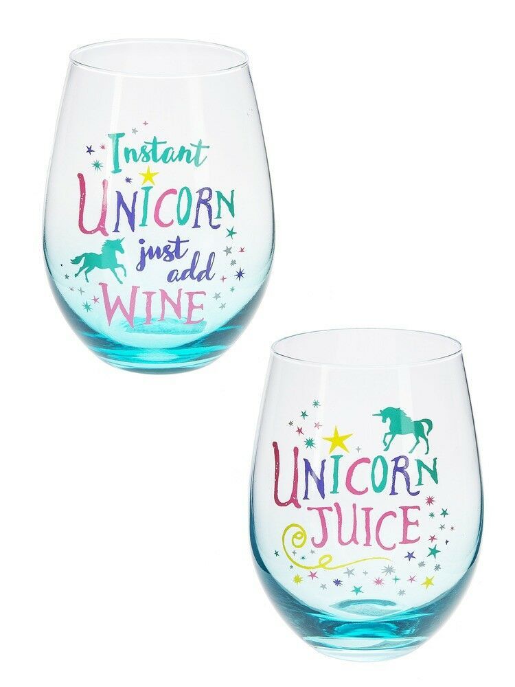 Assorted Unicorn Stemless Wine Glasses