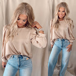 Picture Perfect Balloon Sleeve Blouse- Taupe