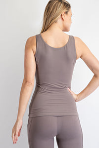 Simple Style Everyday Butter Soft Scoop Neck Tank Tops - Stone Taupe
