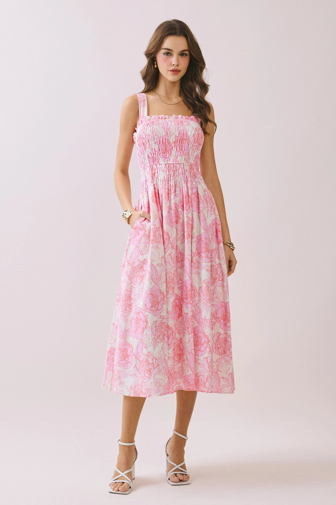 Strawberry Sonnet Floral Printed Midi Dress