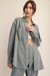 Luxe Lounge Long Sleeve Button Up Top - Limestone