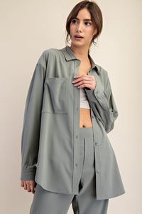 Luxe Lounge Long Sleeve Button Up Top - Limestone