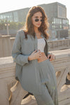 Luxe Lounge Long Sleeve Button Up Top - Limestone