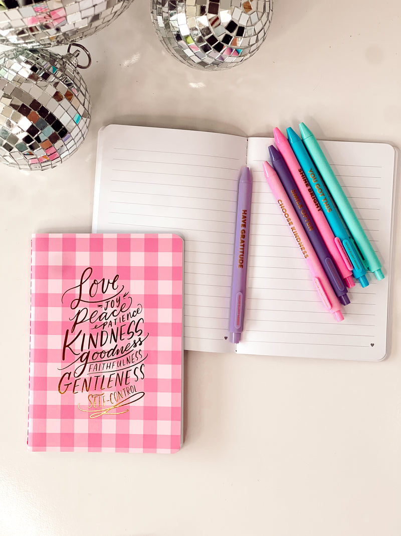 Pink Gingham Sweet Words Notebook & Pens SET