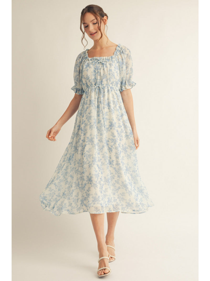 Barcelona Blues Printed Detailed Dress