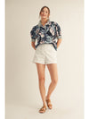 Midnight Floral Print & Striped Contrast Detail Blouse