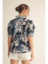 Midnight Floral Print & Striped Contrast Detail Blouse