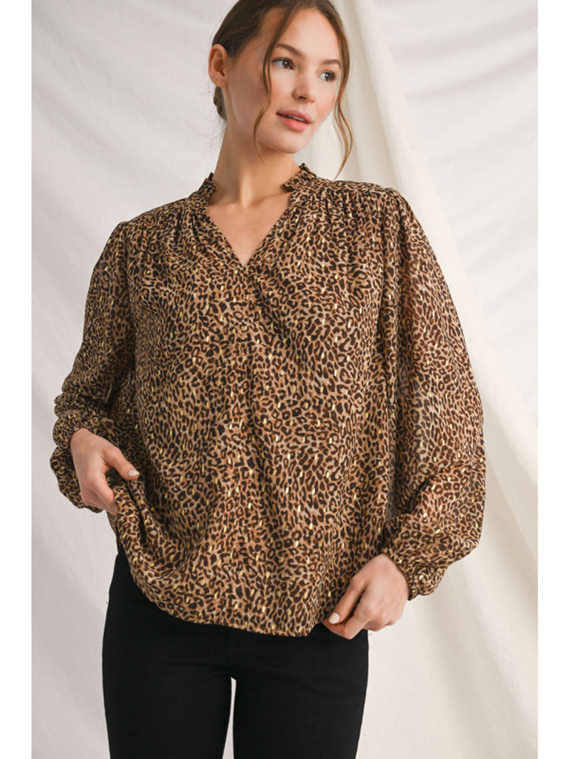 Made For Me Metallic Gold Speckled Leopard Blouse