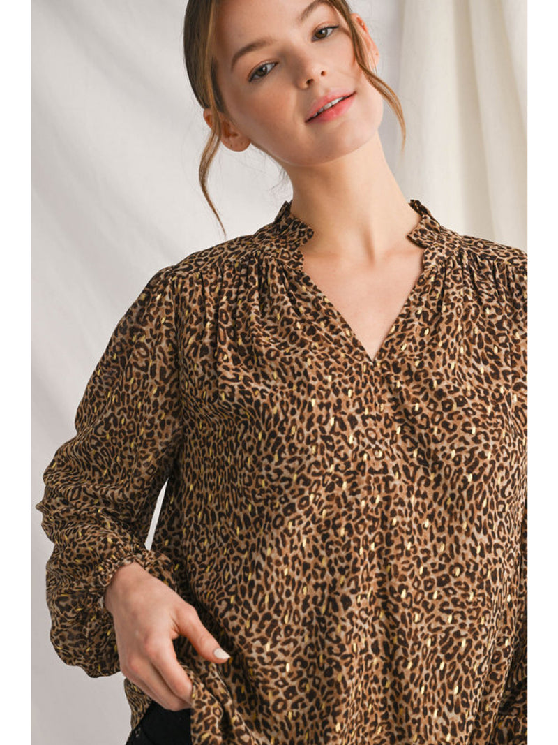 Made For Me Metallic Gold Speckled Leopard Blouse