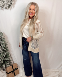 Cuddled Up In Crochet & Champagne Gold Speckled Cardigan