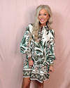 Elegant Evergreen Printed Floral Long Sleeve Dress