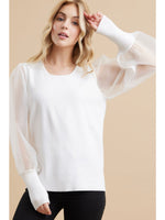 Secret Admirer Contrast Long Sleeve Blouse- Ivory