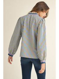 Daisy If You Do Denim Striped Contrast Trim Top