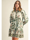 Elegant Evergreen Printed Floral Long Sleeve Dress