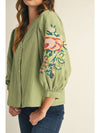 Elegant in Olive Stripes + Floral Embroidery Blouse