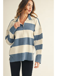 Cozy Country Club Striped Collared Pullover