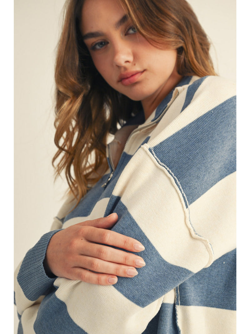 Cozy Country Club Striped Collared Pullover