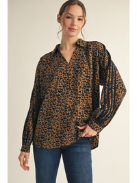 Lucky In Leopard Contrast Stripe Detail Blouse