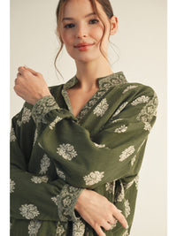 Fern & Fleur Printed Button Up Top - Olive