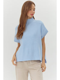 Picture Perfect Knit Sweater Top - Sky Blue