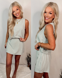 Sunday in Savannah Gingham Print Tank & Skort Set - Sage Green