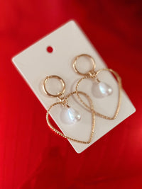 Open Heart Pearl Drop Earrings